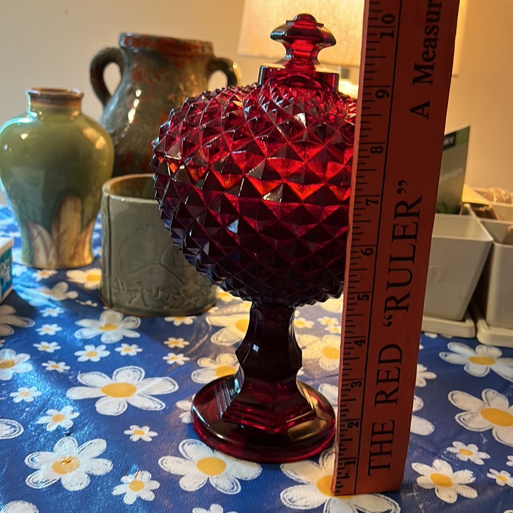 Vintage Westmoreland Ruby Red Glass Sawtooth Pattern Covered Compote GLOWS - Picture 12 of 14